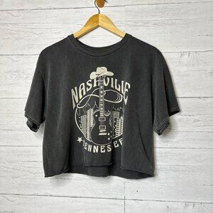 Full Tilt T Shirt Womens SZ Medium Dark Gray Nashville Tennessee Guitar Cropped